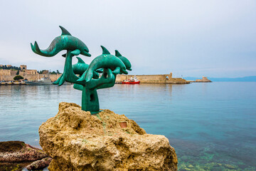 Rhodes Old Town coastline view in Rhodes Island of Greece