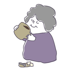 コーヒーを飲む女性　線有