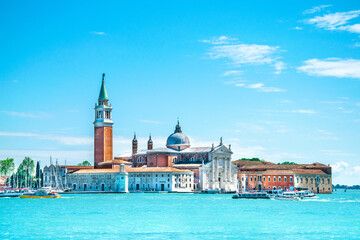 Fototapeta na wymiar The panorama of the island of San Giorgio and the Basilica of San Giorgio Maggiore. Venice , Italy.