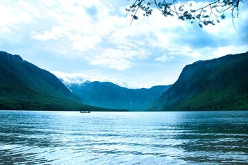 Summer in Slovenia. View of the mountains and Bohinj Lake. Triglav National Park, Julian Alps,...