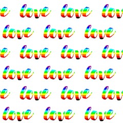 Vector seamless pattern of multi-colored words love. Letters of love painted with bright colors of the rainbow. Multicolored background