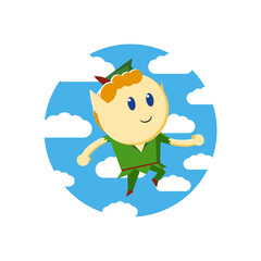 flying boy in green clothes. Vector character