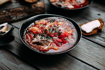 Ukrainian red borsch with meat