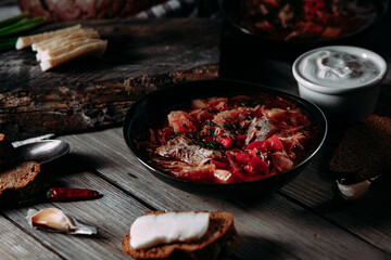Ukrainian red borsch with meat
