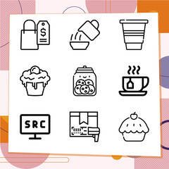 Simple set of 9 icons related to jar