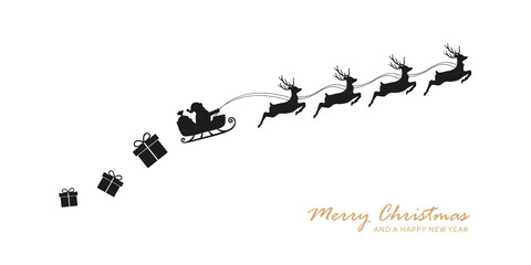 christmas banner santa claus in a sleigh with reindeer vector illustration EPS10