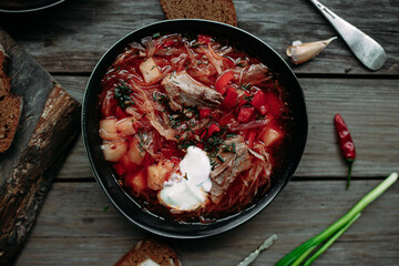 Ukrainian red borsch with meat