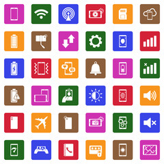Mobile Phone Icons. White Flat Design In Square. Vector Illustration.