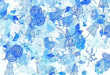 Light BLUE vector abstract pattern with trees, branches.