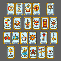 Full deck design for tarot cards.  Senior Arcana tarot. Fortune telling on tarot cards.