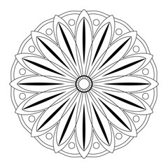 Mandala line vector. A symmetrical monochrome round ornament.