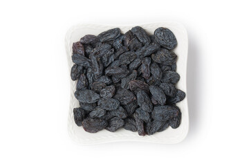 Dried fruits, raisins on white background