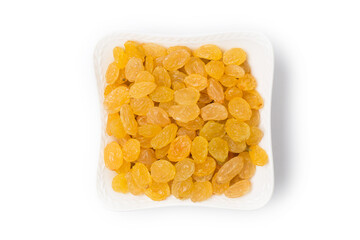 Dried fruits, raisins on white background