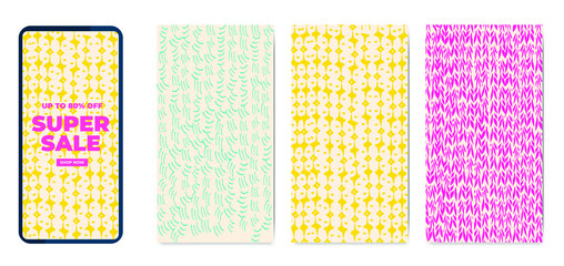 Phone template set hand drawn textures vector illustration