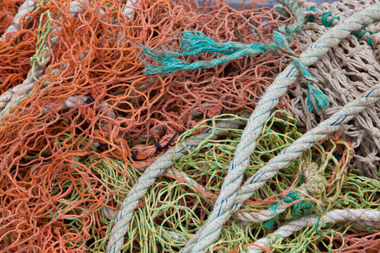 Close-up view of fishing rope and nets