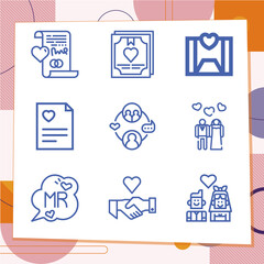 Simple set of 9 icons related to marital status