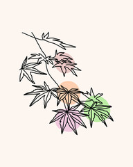 Minimal art of autumn leaves. Colorful details. Modern minimal illustration. Trendy colors.