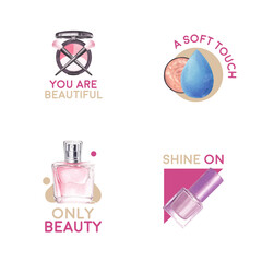 Obraz premium Logo design with makeup concept for branding and marketing watercolor vector illustration.