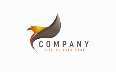 Eagle Logo Design. Abstract Golden Eagle With Sharp Wings, Isolated on White Background. Flat Vector Logo Design Graphic Template.