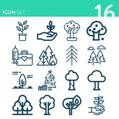 Simple set of 16 icons related to planted