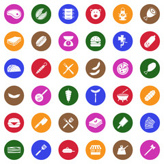 Meat Icons. White Flat Design In Circle. Vector Illustration.