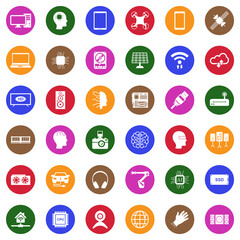Modern Technology Icons. White Flat Design In Circle. Vector Illustration.