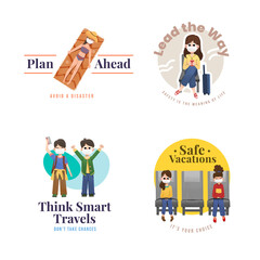 Logo design with COVID-19 prevention concept for branding and  marketing watercolor vector illustration.