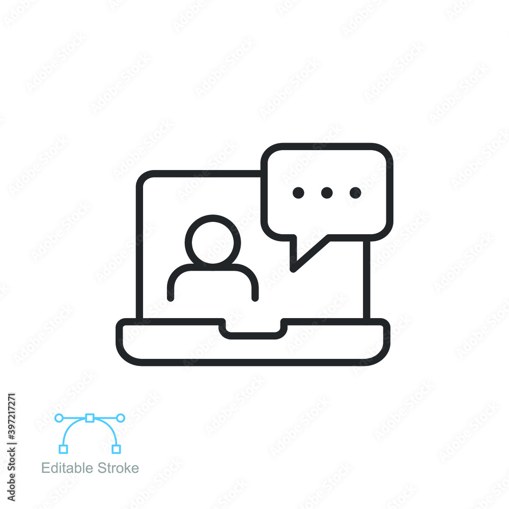 Poster webinar online class outline icon. online meeting education. virtual learning course. teacher talkin