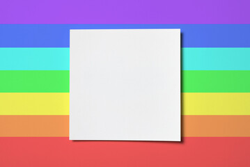 LGBT flag paper background, copy space. Top view, flat lay, above