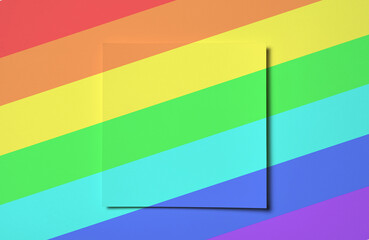 LGBT flag paper background, copy space. Top view, flat lay, above