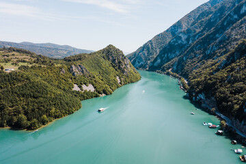 Fototapeta na wymiar Aerial view of Perucac lake on Drina river