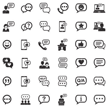 Message And Chat Icons. Black Scribble Design. Vector Illustration.