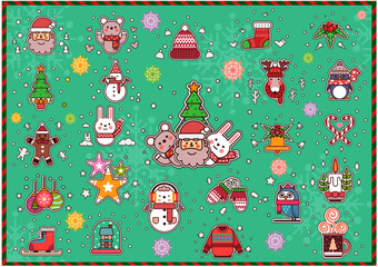 Christmas and winter season elements - Icon, character, label, lettering, sticker, emoticon