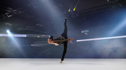 Fototapeta na wymiar Rhythmic gymnast in professional arena.