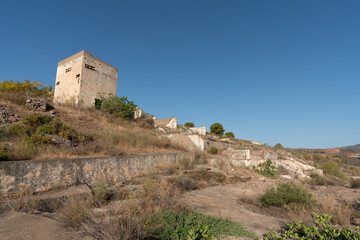 Ruined buildings in an abandoned mining complex