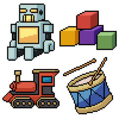 pixel art set isolated kid toy