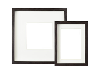 Dark brown wooden frames with white passe-partout isolated on white background
