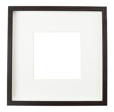 Dark brown wooden squar frame with white passe-partout isolated on white background