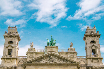 Fototapeta premium Facade of the historic building of Ethnographic Museum in Budapest, Hungary. Ancient building with columns.