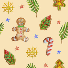 This watercolor Christmas pattern can be used in textile and industrial design, printing, packaging, postcards, and anything else related to the New Year.