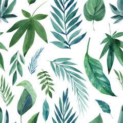 Tropical green leaves seamless patterns. Exotic wallpaper