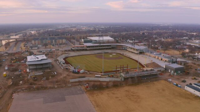 Downtown Wichita, Kansas Baseball Stadium Construction Aerial With Drone For Wind Surge Team.