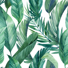 Tropical green leaves seamless patterns. Exotic wallpaper