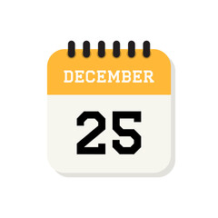Calendar 25th of December flat icon on white background