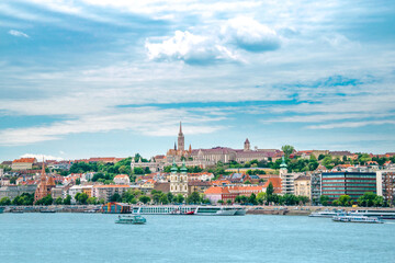 Fototapeta na wymiar Europe Hungary Budapest. Cityscape photo. Buda castle and Danube river. Colorful classical hungarian buildings and houses