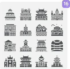 Simple set of mansion house related filled icons.