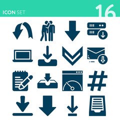 Simple set of 16 icons related to diary