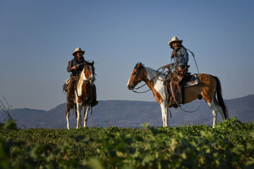 Two cowboy men on horseback