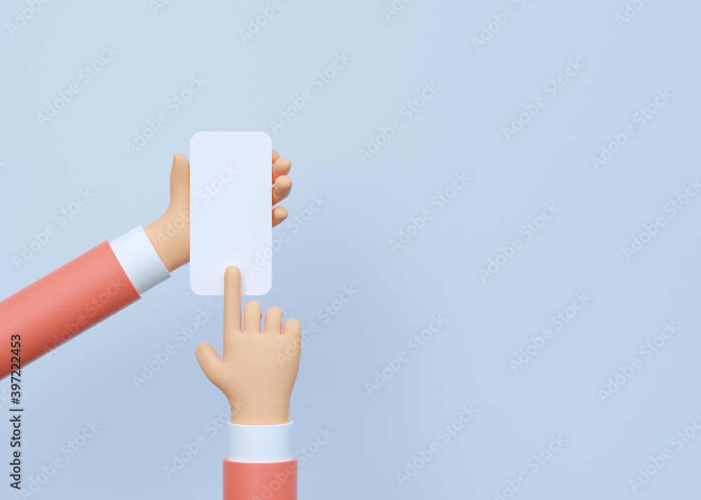 Poster 3d render closeup hand holding smartphone with an empty screen