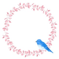 優しいタッチの幸せを運ぶ青い鳥とユーカリのフレーム